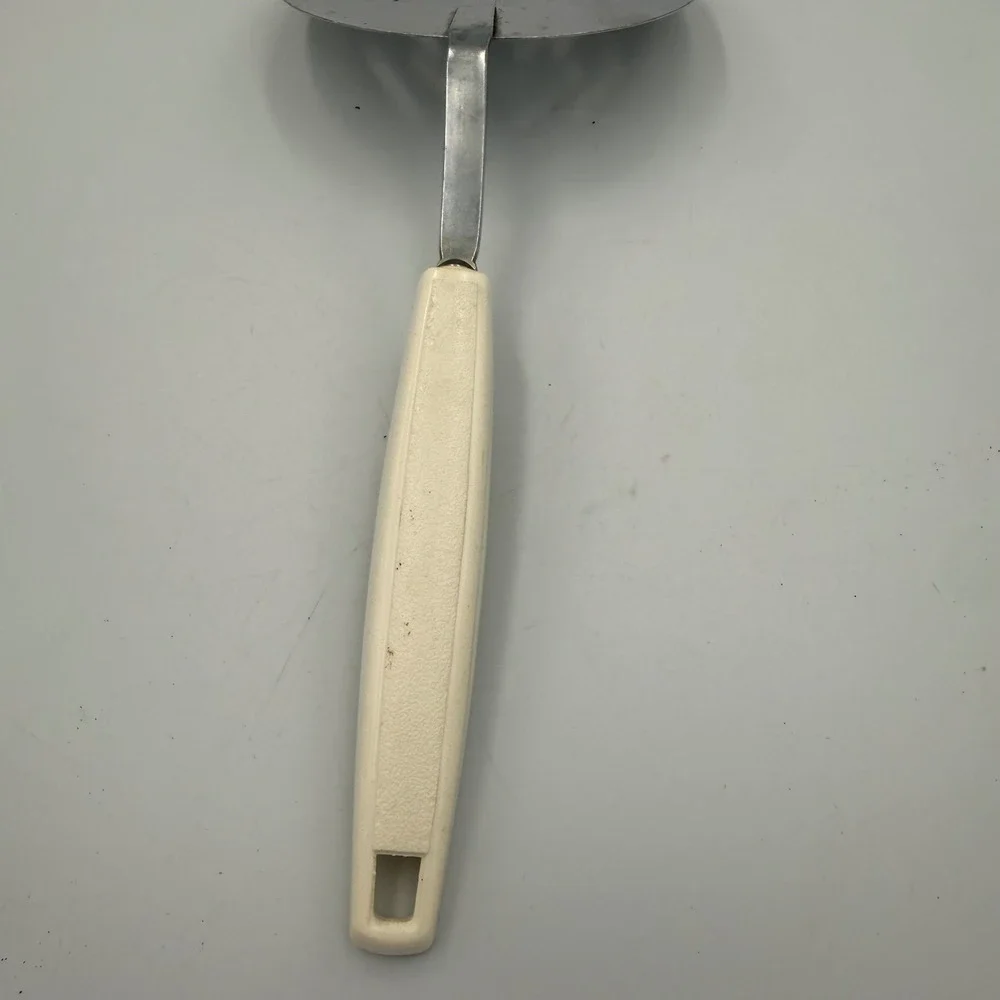Vintage Stainless Steel Slotted Spatula Turner Fruit Vegetable Pattern Handle